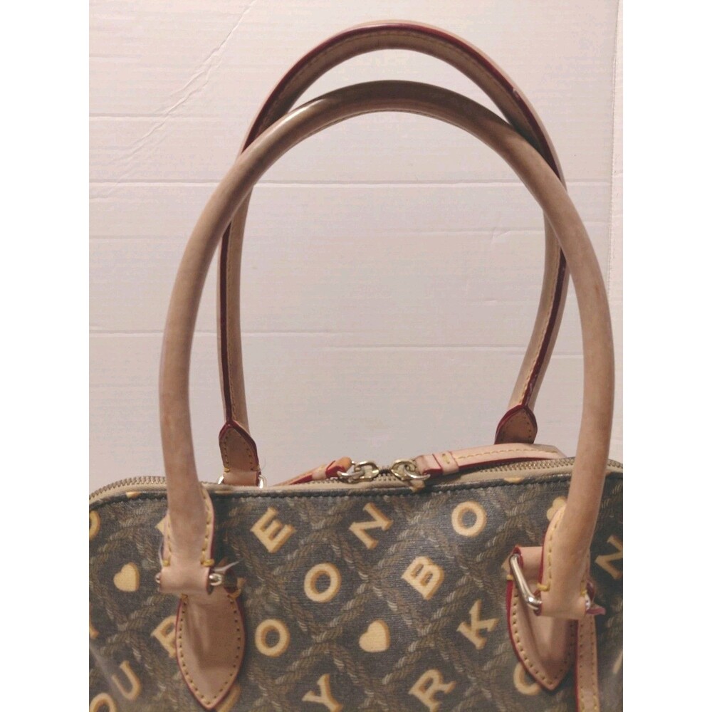 Vintage Dooney & Bourke Bag Crossword Vachetta Leather Coated Canvas Satchel - Picture 4 of 11